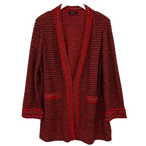 Misook Cardigan Sweater Size XL Heritage Red Black Gold Chain Shoulder Pads - Picture 1 of 14