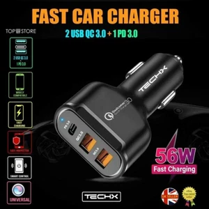 3 Port Fast/Quick Car Charger - QC 3.0/PD 3.0 - Samsung/Apple/Google/Oneplus etc - Picture 1 of 4