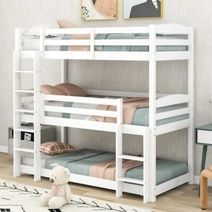 Kinderbett Etagenbett 90x200cm teilbar Dreifach Hochbett Stockbett Holzbett Weiß - Bild 1 von 10