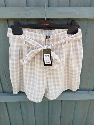 Check Linen Blend Shorts Size 10 By New Look - Image 1 of 4