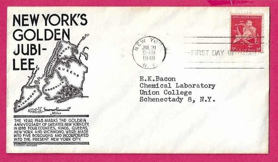 USA 1948 Illustrated FDC - NEW YORK'S GOLDEN  JUBILEE  - Fdi NEW YORK,NY - Image 1 of 1