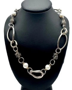 Michael Dawkins Sterling Silver 14k Starry Night Cultured Pearl Necklace 18” - Picture 1 of 8