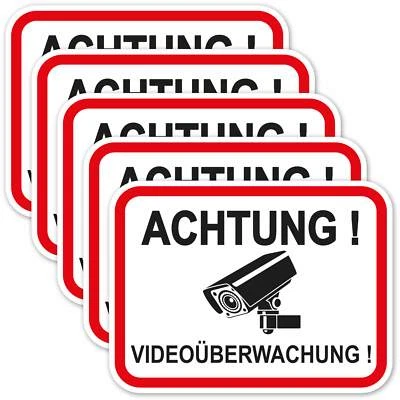 SCHILDERIO 5 Stück Aufkleber Achtung Videoüberwachung 120x90 mm videoüberwacht Aufkleber