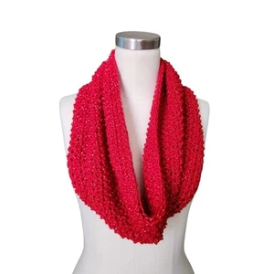 Bufanda infinita corta de hilo grueso envolvente capucha tejida hecha a mano roja OS NUEVA SIN ETIQUETAS  - Imagen 1 de 9