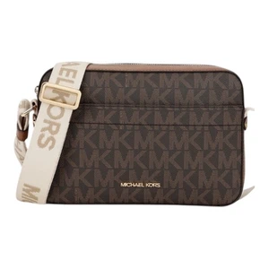 Borsa a tracolla Michael Kors Maeve Monogram marrone ecopelle stile jet set - Foto 1 di 5