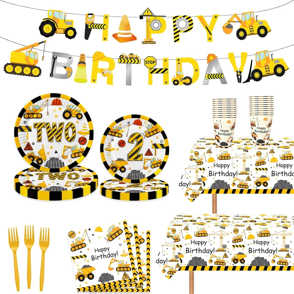 118 Pcs Construction 1St Birthday Party Decor Dump Truck One Years Old Disposabl - Image 1 of 4