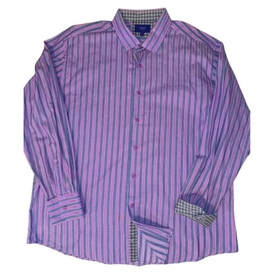 TALLIA мужской XL 17 1/2 фиолетовый серый в полоску платье рубашка с узором манжеты воротник - Изображение 1 из 4
