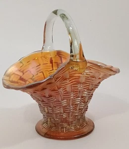 Vintage Dugan Art Glas Korb Schale Schale Karneval Ringelblume Farbe klarer Griff - Bild 1 von 9