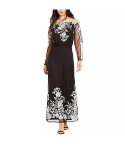 International Concepts INC Black Silver Embroidered Off Shoulder Maxi Dress Sz 4 - Picture 1 of 17