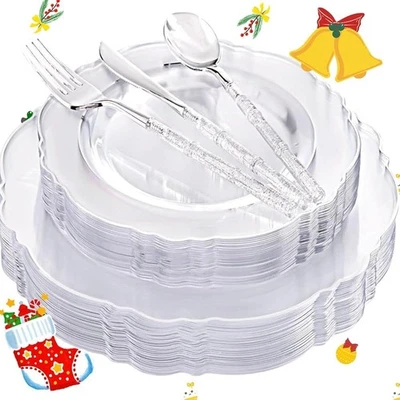 Elegante Juego de Platos Desechables 150 Piezas Diseño Barroco Cubiertos Eventos Fiestas Nuevo Foto 1 de 4