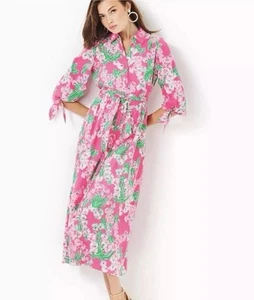 Neu mit Etikett Lilly Pulitzer Amrita Roxie rosa Blumen Shirt Midikleid Größe 2 - Bild 1 von 6