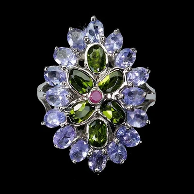 925 Sterling Silver Ring Oval Chrome Diopside 5x3mm Tanzanite Gemstone Size 8.5 - Image 1 of 4