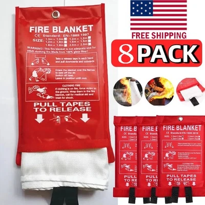 8 PACK FIRE BLANKET Fiberglass Hero Emergency Home Retardant Prepared 39''x39'''