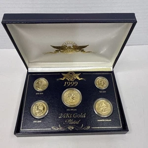 1999 24kt Gold Plated US Mint Proof 5 Coin Set In Display Box - Picture 1 of 5