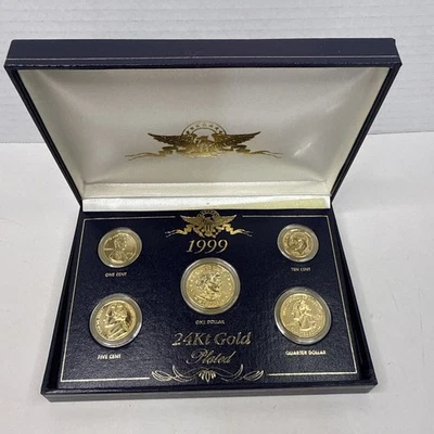 1999 24kt Gold Plated US Mint Proof 5 Coin Set In Display Box - Image 1 of 4