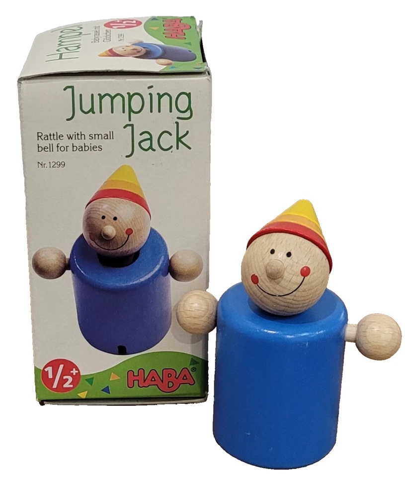 Haba 蓝色木质木制小丑摇铃带小铃铛适用于德国制造的婴儿 — 第 1/4 张图片