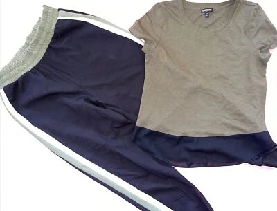 Camiseta Express S + Calça jogger listrada S ZARA PRETA VERDE OLIVA LOUNGEWEAR ESPORTE - Imagem 1 de 4