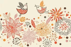 intricate colorful design poster FLORAL BIRDS whimsical KID FRIENDLY 20x30 - Picture 1 of 1