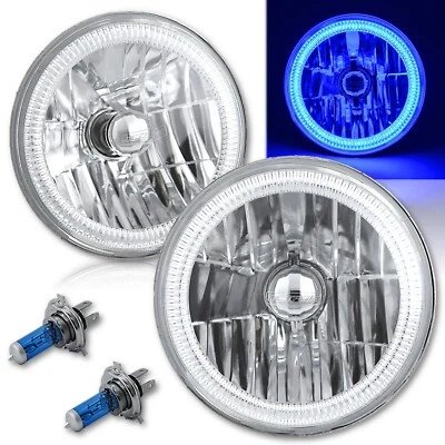 Par de bombillas halógenas de faros Halo LED Halo Ojo de ángel H4 COB azul de 7" Foto 1 de 4
