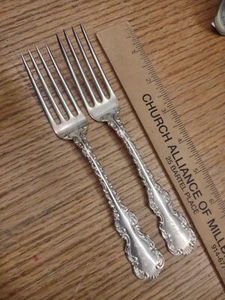 Lot/2 1891 Sterling Silver Dinner Forks Whiting Louis XV Pattern W/ Monogram  - Picture 1 of 6