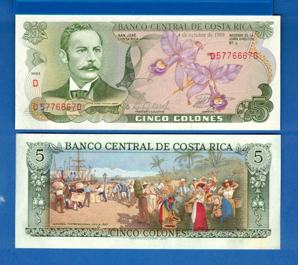 Costa Rica P-236d 5 Colones Year 1989 Flowers Uncirculated Banknote - Image 1 of 1