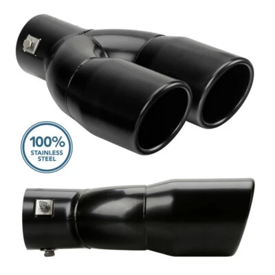 Edelstahl Doppelrohr Auspuffblende Schwarz Endrohr Auspuff Blende Sportauspuff - Bild 1 von 4