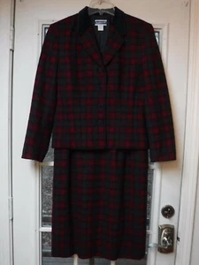 Pendleton Red/Blue/Green Checks Wool Classic Fit Skirt Suit Women 10 - Picture 1 of 12
