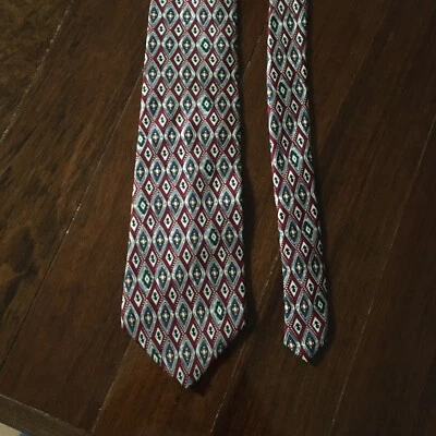 Corbata Harve Benard 100 % seda - estampado abstracto azul borgoña y verde hecha en EE. UU. Foto 1 de 4