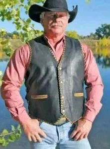 Herren Western Native Cowboy Style Lederweste Männer geflochten Arbeitslederweste - Bild 1 von 2