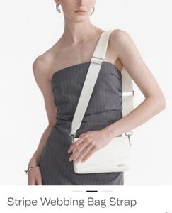 MIMCO White With SILVER Tone HARDWARE Stripe Webbing Bag Strap New - Picture 1 of 6
