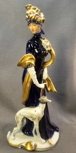 KPM Andrea by Sadek  Lady & Her Dog - Whippet/Greyhound Porcelain Figurine - Picture 1 of 9