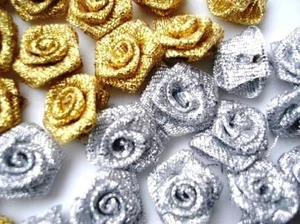 50 Metallic Ribbon Rose Flower/trim/holiday/Craft/Bow/Supply F14-Gold Or Silver - Picture 1 of 3