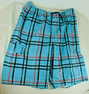 Quiksilver  Swim Trunks Shorts Blue with Red, Grey, Black Plaid Side Pocket - Picture 1 of 7