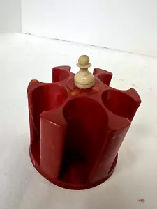 Vintage Plastic Thread or Small Poker Chip Holder w Pawn on top, 3 1/4" dia Red - Picture 1 of 4