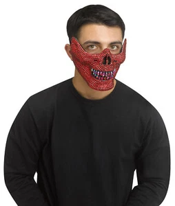 Bling Red Skull Skeleton Half 1/2 Mask Costume Accessory NEW Adult - Picture 1 of 1