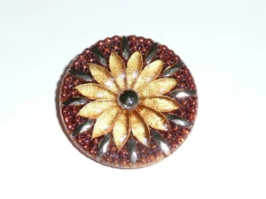 Large Czech Glass Flower Button -Gold Color w/ Silver and Copper Finish 31mm - Picture 1 of 9