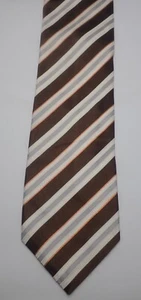 ERMENEGILDO ZEGNA WHITE BROWN GRAY STRIPES WOVEN 100% ITALIAN SILK NECK TIE - Picture 1 of 10