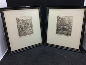 2 Framed Original Steel Etchings Castle Gutenberg & Castle Vaduz Signed - Picture 1 of 6