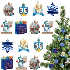 Hanukkah Ornamenti Legno Chanukah Ebraico Dreidel Menorah Ebraico Hanukkah 6 P... - Foto 1 di 6