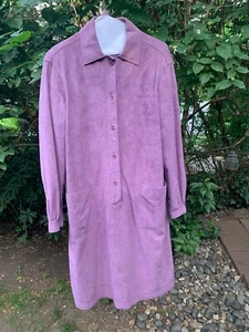Vintage 1970s HALSTON Ultrasuede Plum-Purple Belted Shirt Dress Medium - Picture 1 of 7