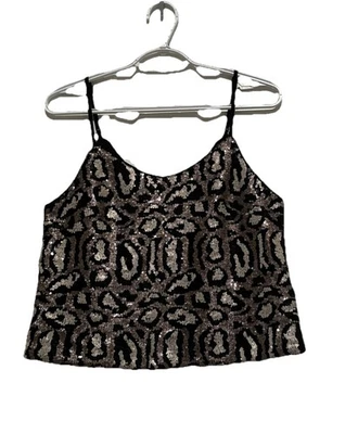 Camiseta sin mangas corta Fate lentejuelas estampado animal leopardo talla pequeña.  Fiesta, formal, NYE Foto 1 de 4