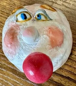 Whimsical Handmade Clay Moon Face w/ bubble gum . 2” X 2.5” Folk Art - Picture 1 of 10