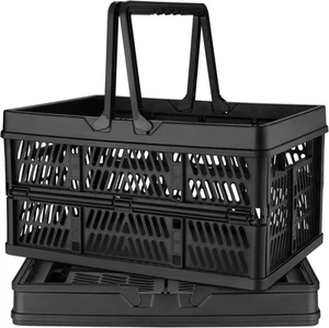 Collapsible Shopping Baskets - 19 Liter Folding Plastic Crate with Handles Movin - Picture 1 of 12