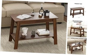 2-Tie Coffee Table, Rustic Wood Living Room Tables with Open Light Walnut - Picture 1 of 7