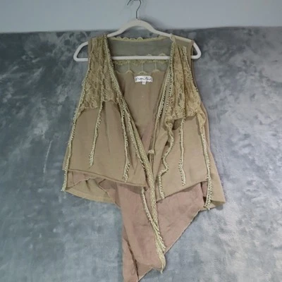 PRETTY ANGEL Vest Womens XL Lace Linen Blend Boho Ruffle Layered Button Top - Image 1 of 4