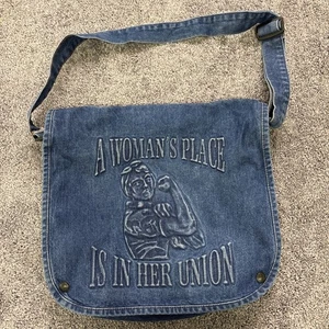 A Woman's Place Is In Her Union OPEIU Vintage Denim Messenger Style Tasche Made In USA - Bild 1 von 22
