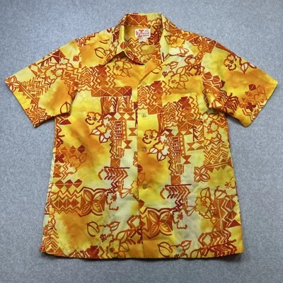 Camisa Hawaiana Vintage Sears Grande Amarillo Naranja Floral Cuello Campamento Años 60 70 Foto 1 de 4