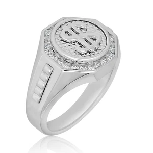 AVORA 925 Sterling Silver Men's Cubic Zirconia CZ Hip Hop Money Dollar Sign Ring - Picture 1 of 4