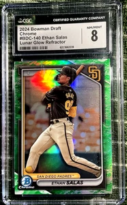 2024 BOWMAN DRAFT CHROME LUNAR GLOW REFRACTOR ETHAN SALAS CGC 8 BDC140 - Picture 1 of 2