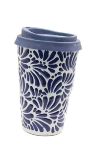 Talavera Coffee Cup, Tea Cup with Silicone Lid Hand Painted 15 oz - Picture 1 of 35